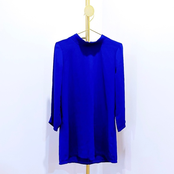 Chic Blue mini dress with gold colour zip - Picture 1 of 3